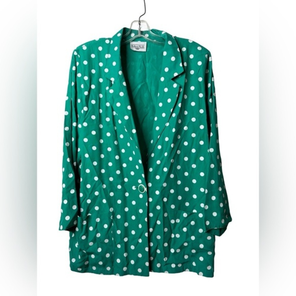 Vintage Brittany Nicole Green Polka Dot Blazer – Size Small – Made in USA